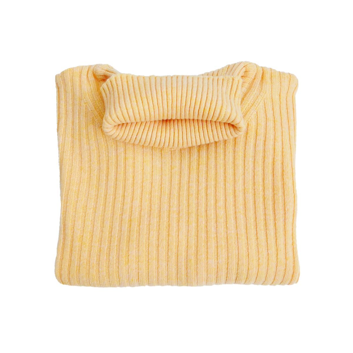 Ladies Ribbed Roll Neck 100% Pure Cashmere Jumper - Yellow Melange - L