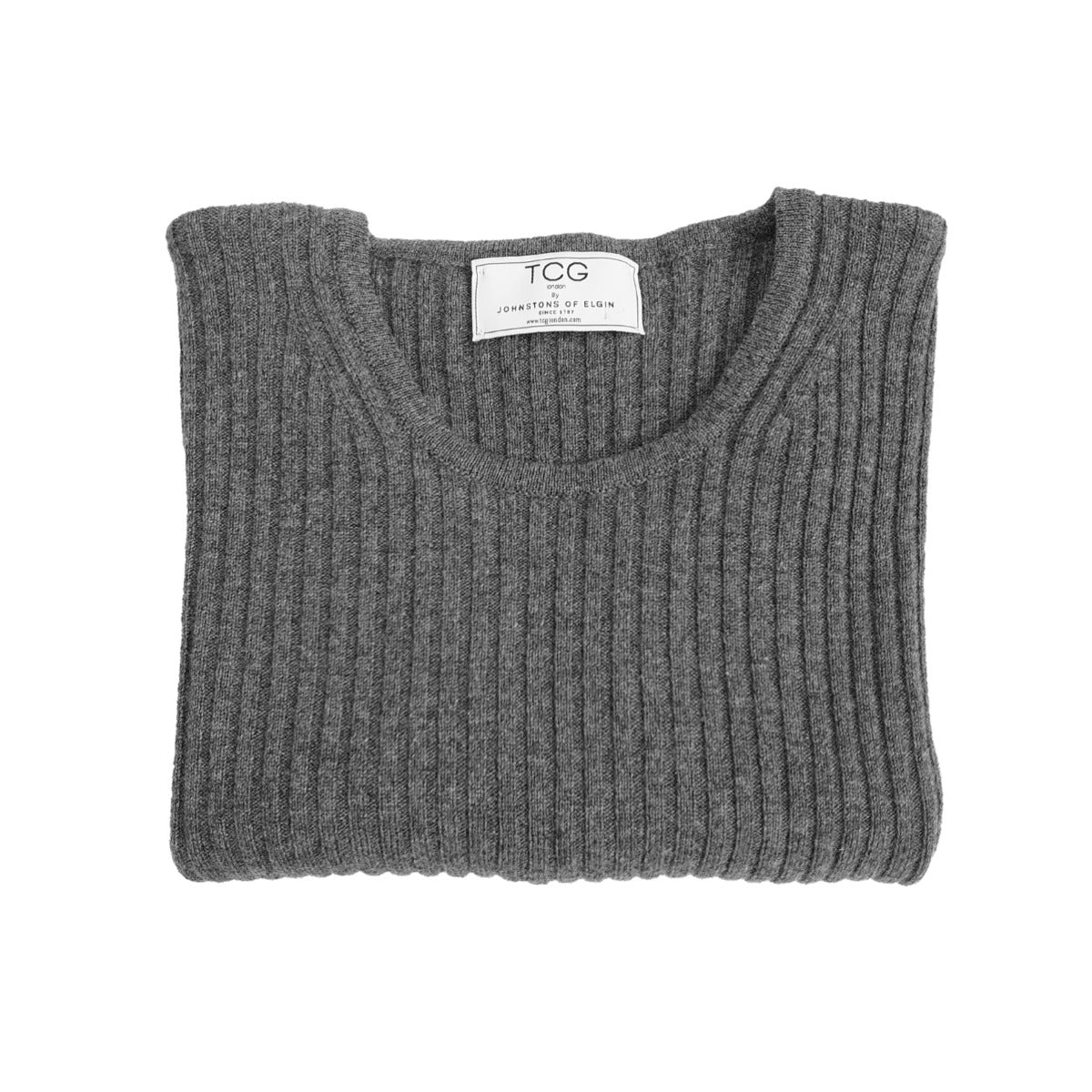 Ladies Ribbed Round Neck 100% Pure Cashmere Jumper - Mid Grey - S