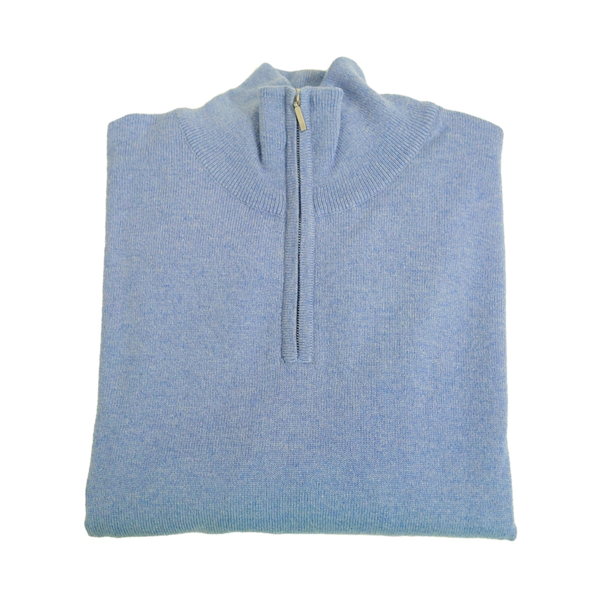 Men's Relaxed Fit Zip Neck 100% Pure Cashmere Jumper - Light Denim Blue - XXL