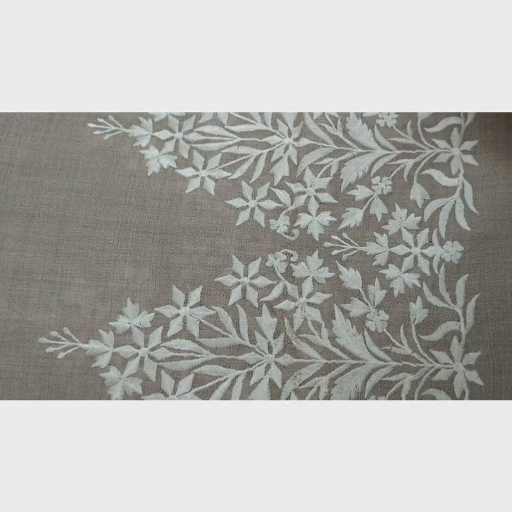 Limited Edition Fine Pashmina Stole With Embroidered Ends - Stone-White