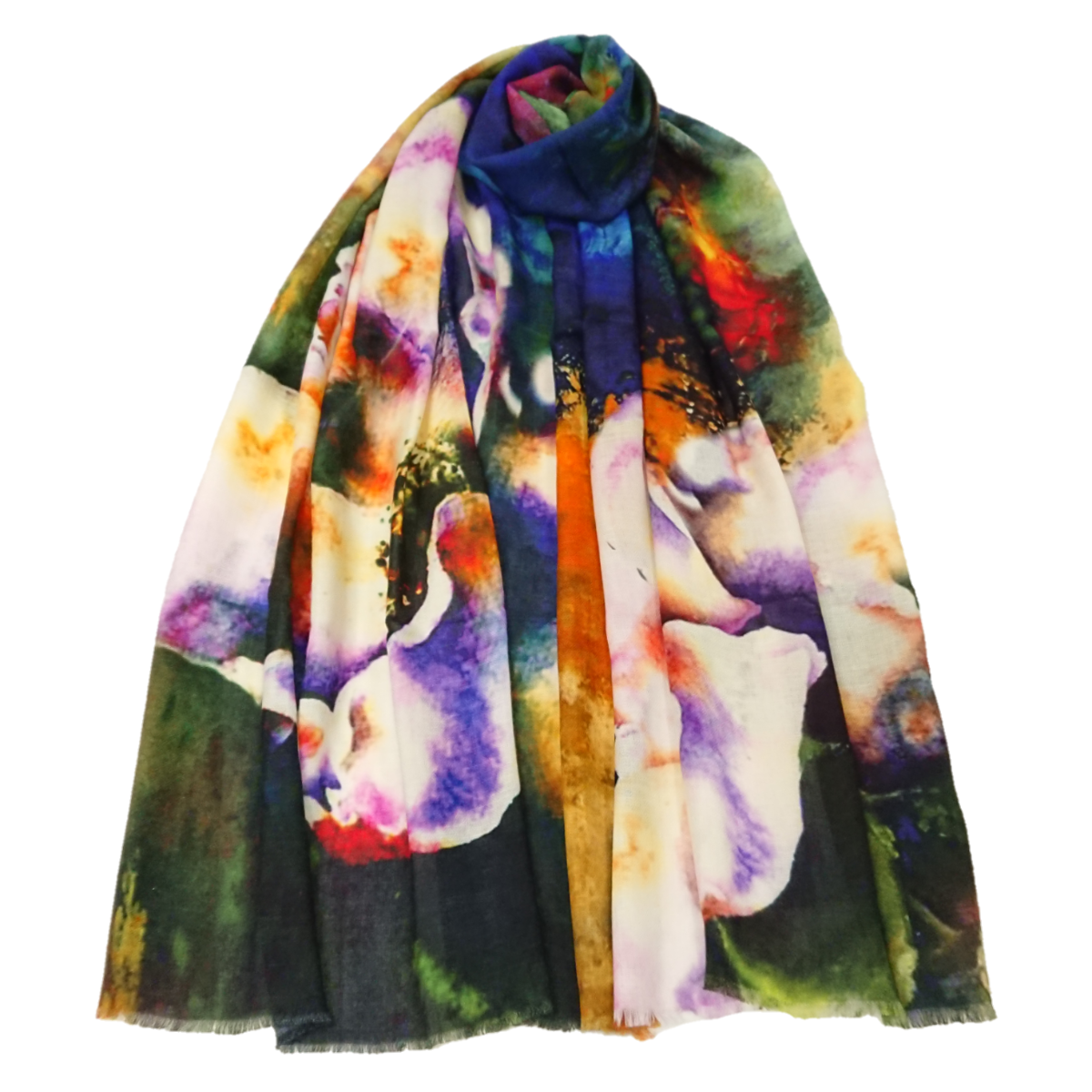 Ltd Edition 100% Pure Pashmina Cashmere Stole - Large Scarf - Colours Splash and Flowers Print