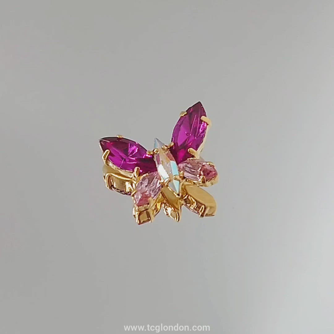 Butterfly Pendant - Pink (Gold) - Swarovski Crystals