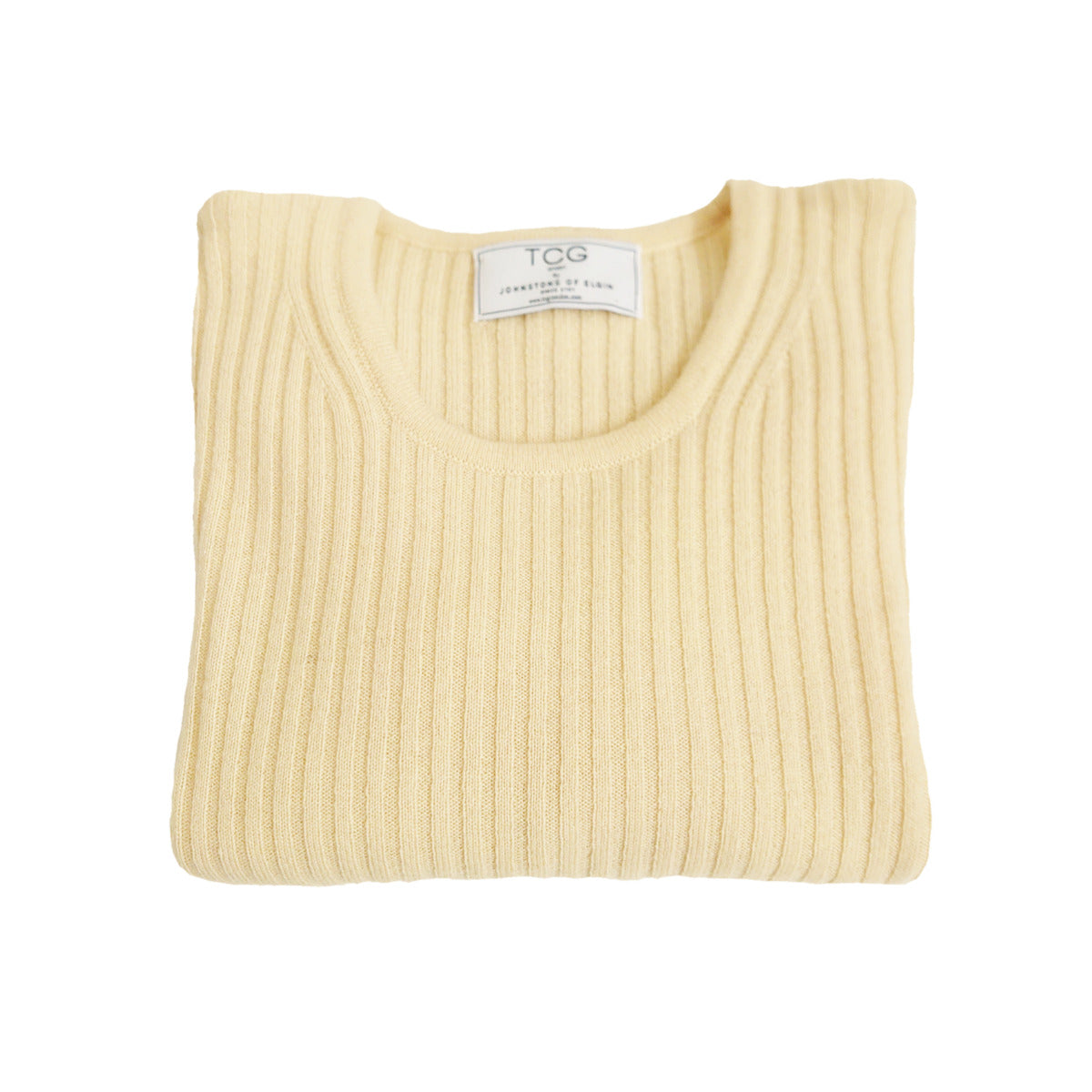 Ladies Ribbed Round Neck 100% Pure Cashmere Jumper - Oatmeal - S