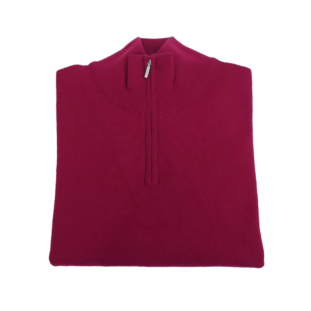 Men's Relaxed Fit Zip Neck 100% Pure Cashmere Jumper - Wine Red - XXL