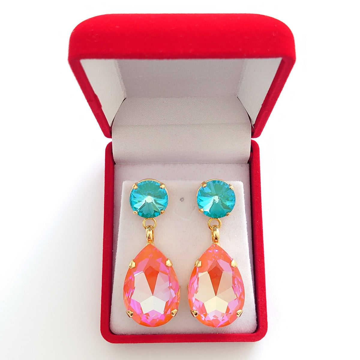 Angelina Earrings - Laguna-Pink Coral - Swarovski Crystals
