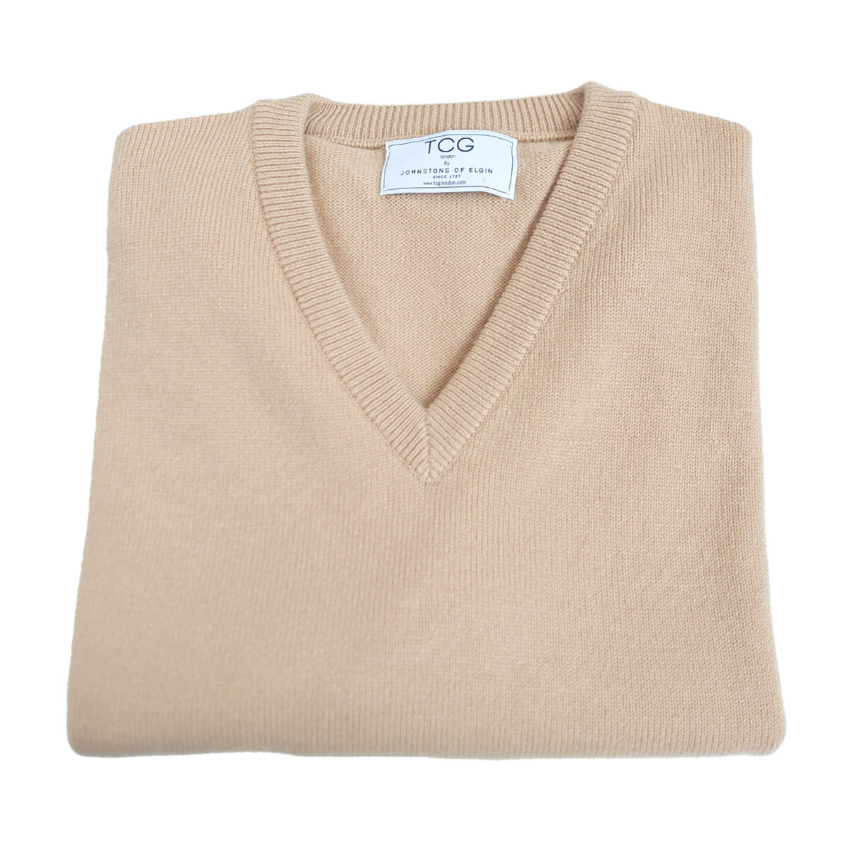 Men's Relaxed Fit V-Neck 100% Pure Cashmere Jumper - Natural - M