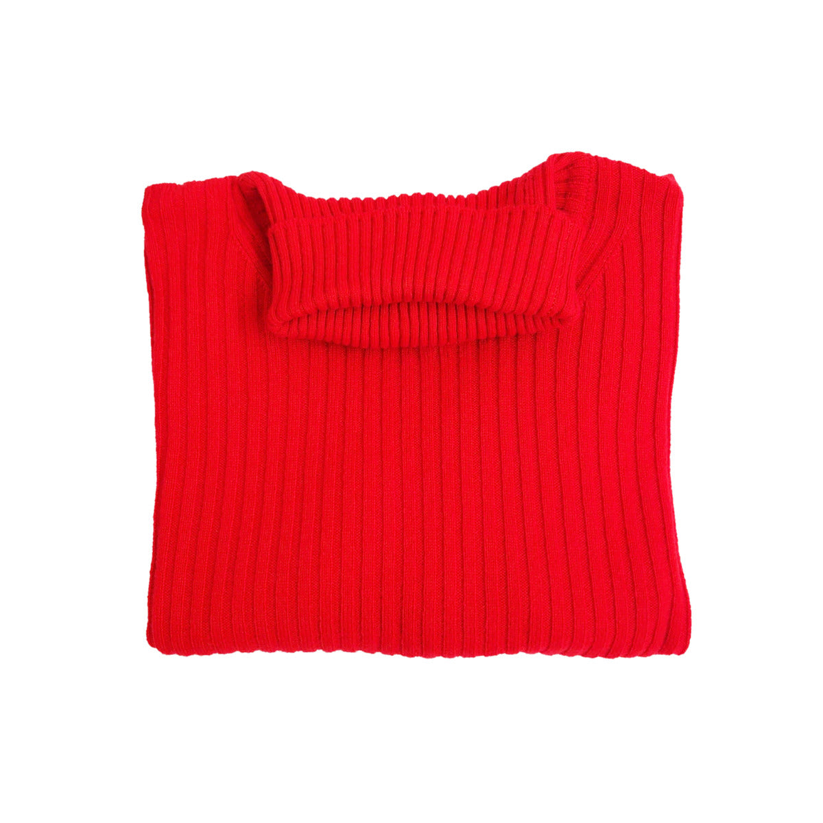 Ladies Ribbed Roll Neck 100% Pure Cashmere Jumper - Red - S