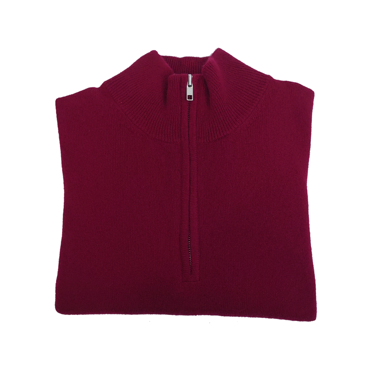 Men's Relaxed Fit Zip Neck 100% Pure Cashmere Jumper - Wine Red - XS