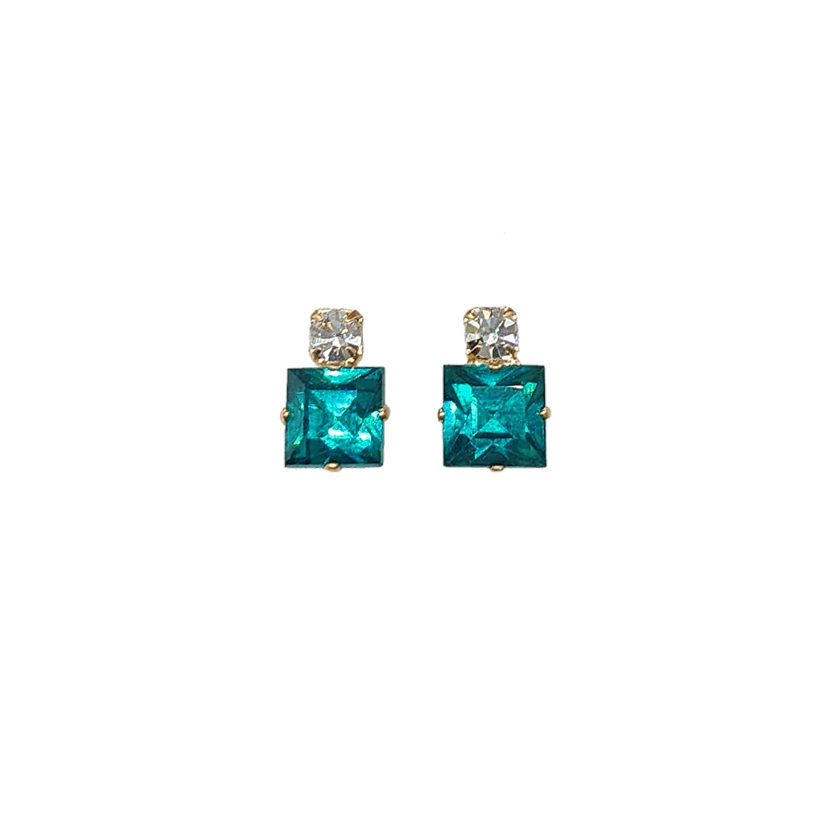 Small Square Earrings - Swarovski Crystals - Gold Fittings
