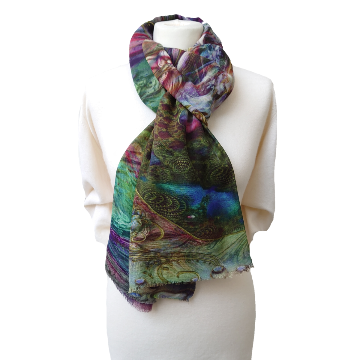 Fine Pashmina Stole - Large Scarf - Enchanted Dream Print