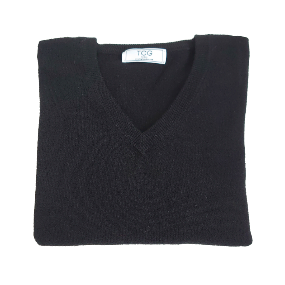 Men's Regular Fit V-Neck 100% Pure Cashmere Jumper - Black - XS