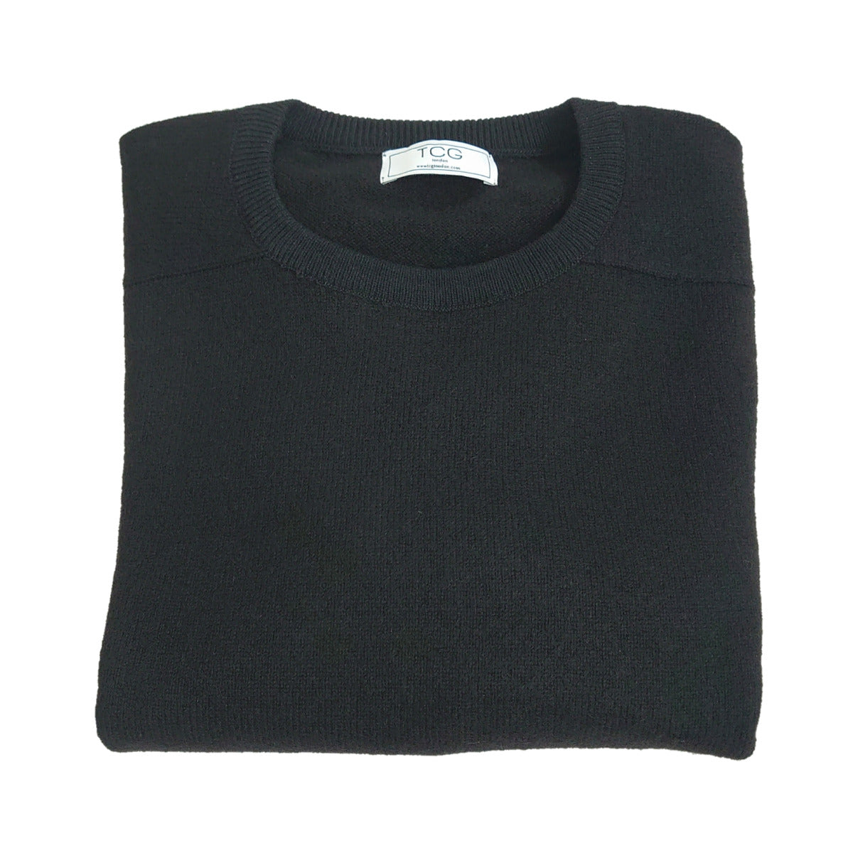 Men's Loose Fit, Saddle Shoulder Round Neck 100% Pure Cashmere Jumper - Black - XL