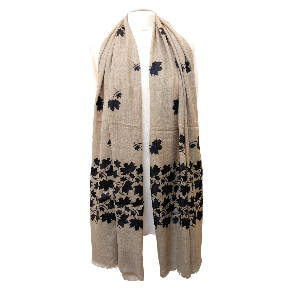 Limited Edition Pashmina Stole With Leaves Embroidery