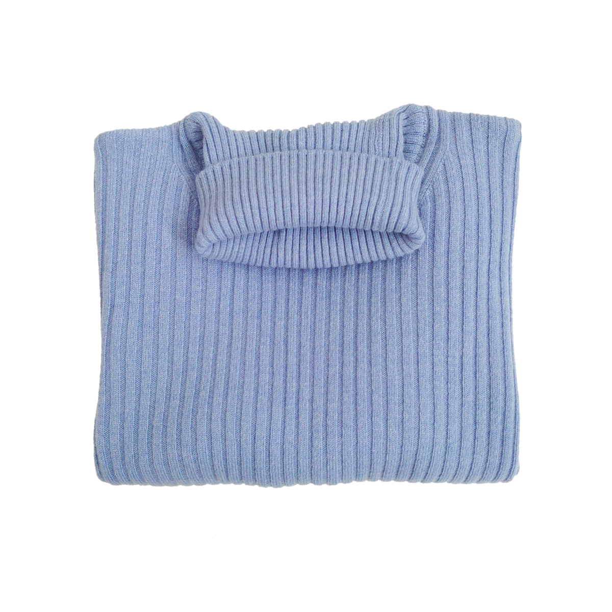 Ladies Ribbed Roll Neck 100% Pure Cashmere Jumper - Periwinkle Blue - S