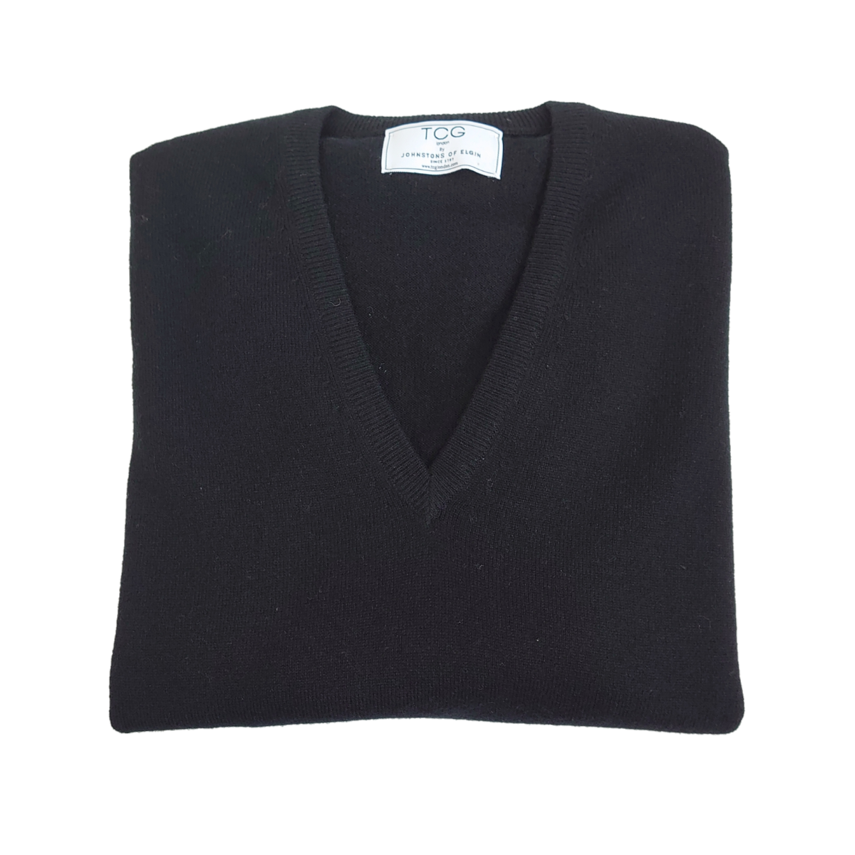 Men's Relaxed Fit V-Neck 100% Pure Cashmere Jumper - Turnback Cuffs - Black - XXL