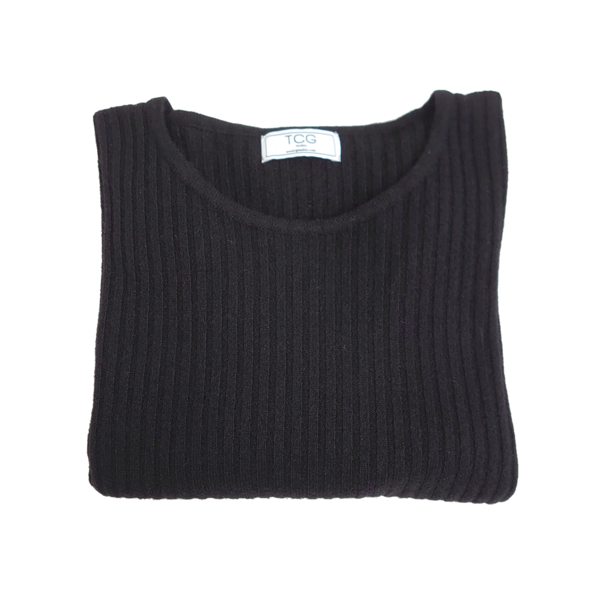 Ladies Ribbed Round Neck 100% Pure Cashmere Jumper - Black - XL long