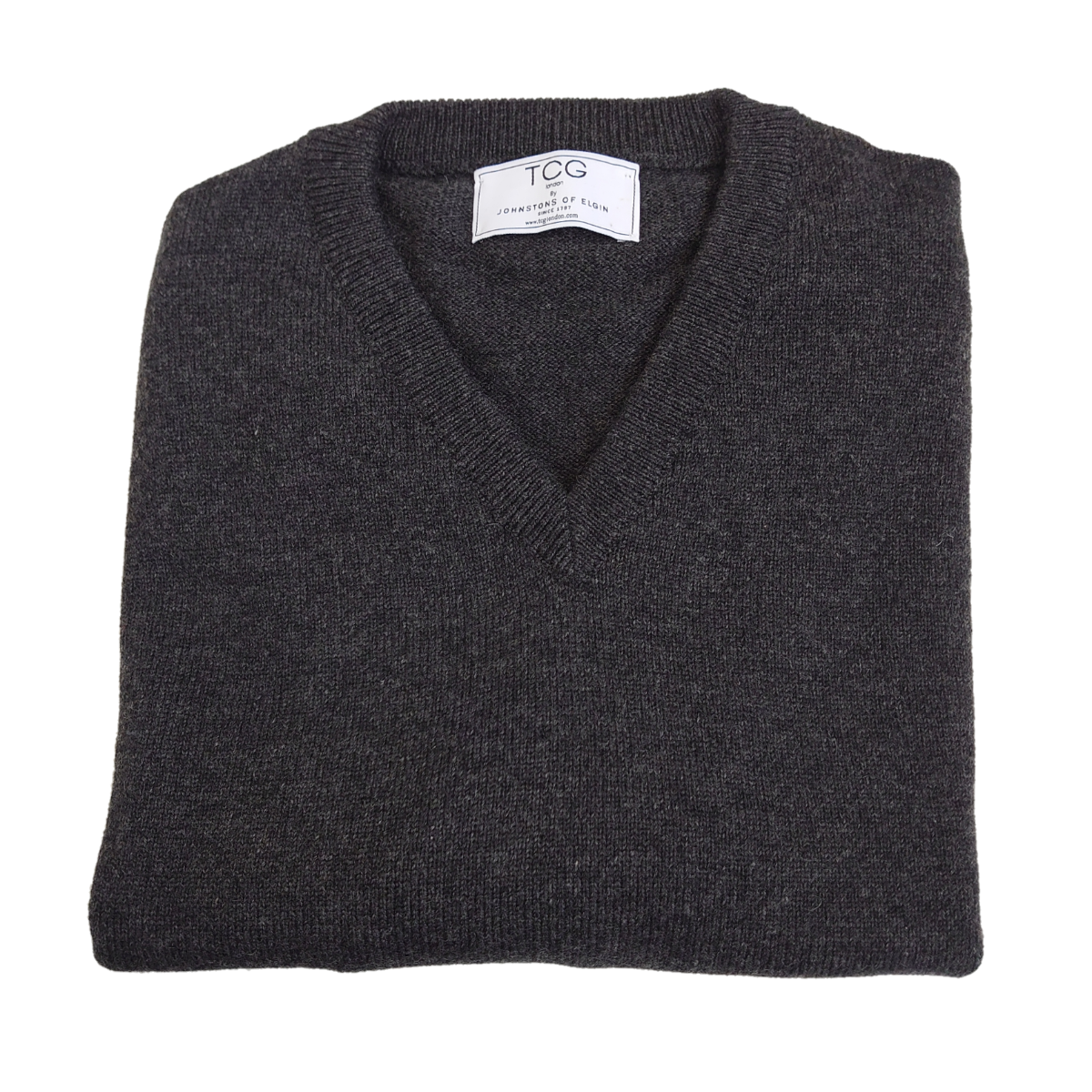 Men's Relaxed Fit V-Neck 100% Pure Cashmere Jumper - Charcoal Grey - S
