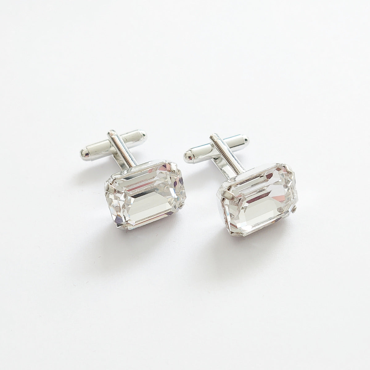 Baguette Cufflinks - Clear - Premium Luxury Crystals