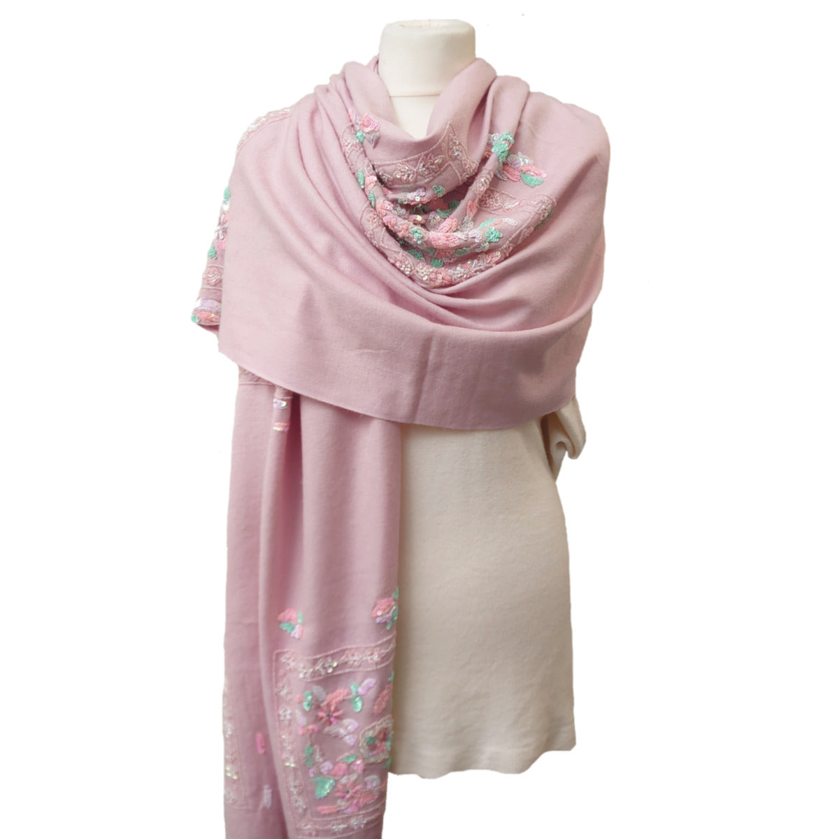 Exclusive Luxury Pashmina With Beaded Design - Pale Pink