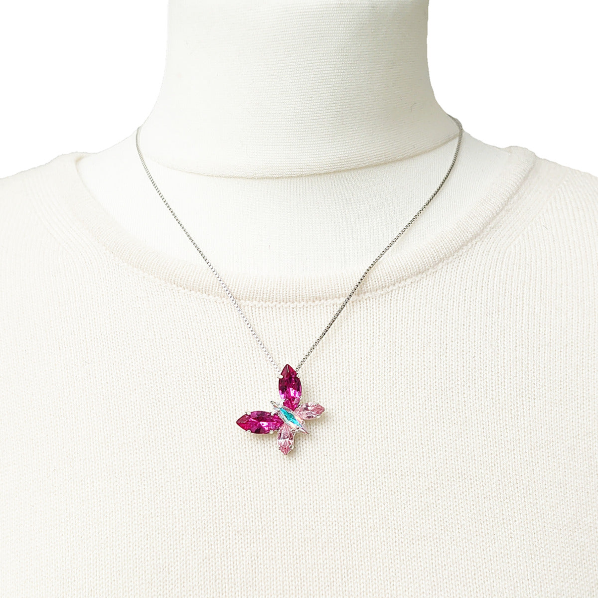 Butterfly Pendant - Pink (Silver) - Swarovski Crystals