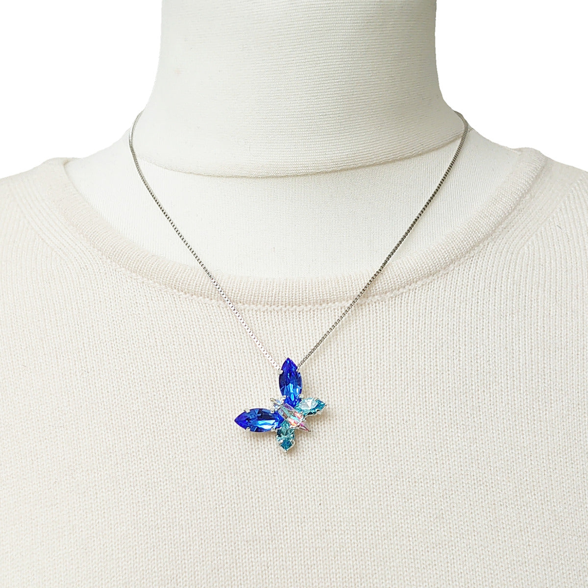 Butterfly Pendant - Blue (Silver) - Swarovski Crystals