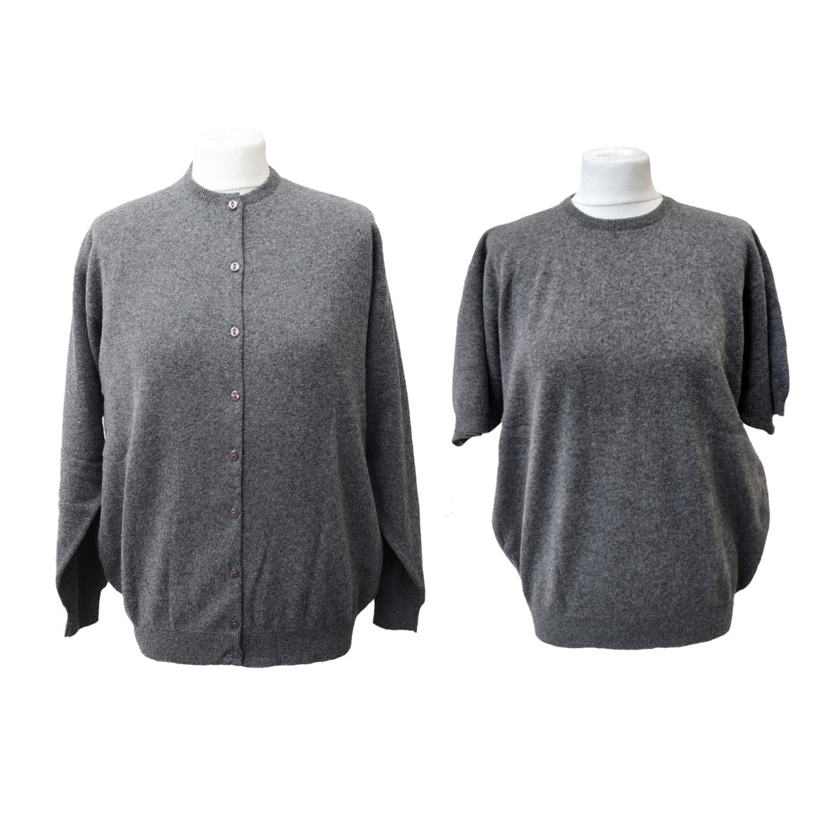 Ladies 100% Pure Cashmere Loose Fit, Drop Shoulder Twin Sweater Set - Mid Grey - XL