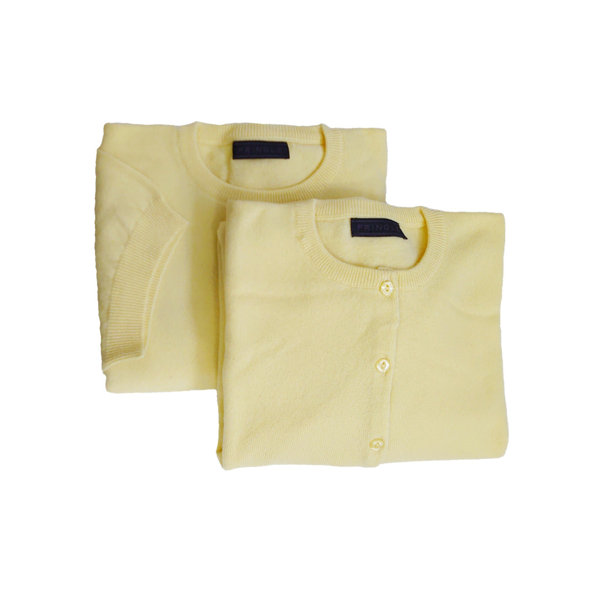 Ladies 100% Pure Cashmere Loose Fit, Drop Shoulder Twin Sweater Set - Pale Yellow - L