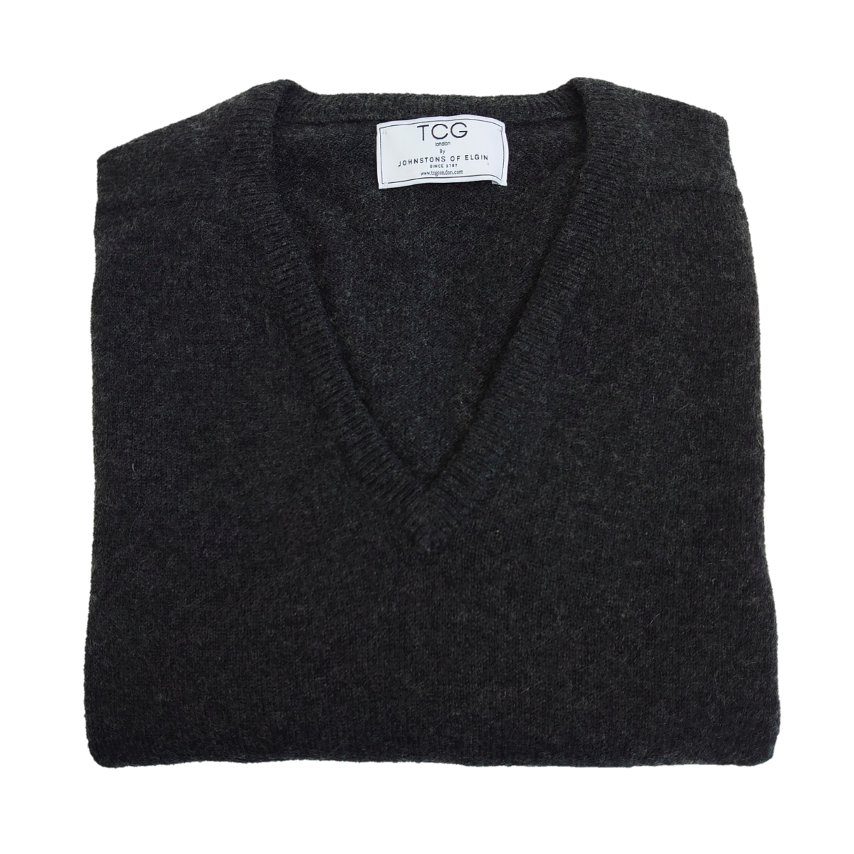 Men's Loose Fit, Saddle Shoulder V-Neck 100% Pure Cashmere Jumper - Charcoal Grey - M