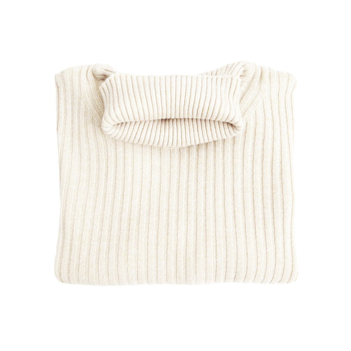 Ladies Ribbed Roll Neck 100% Pure Cashmere Jumper - Off White - M