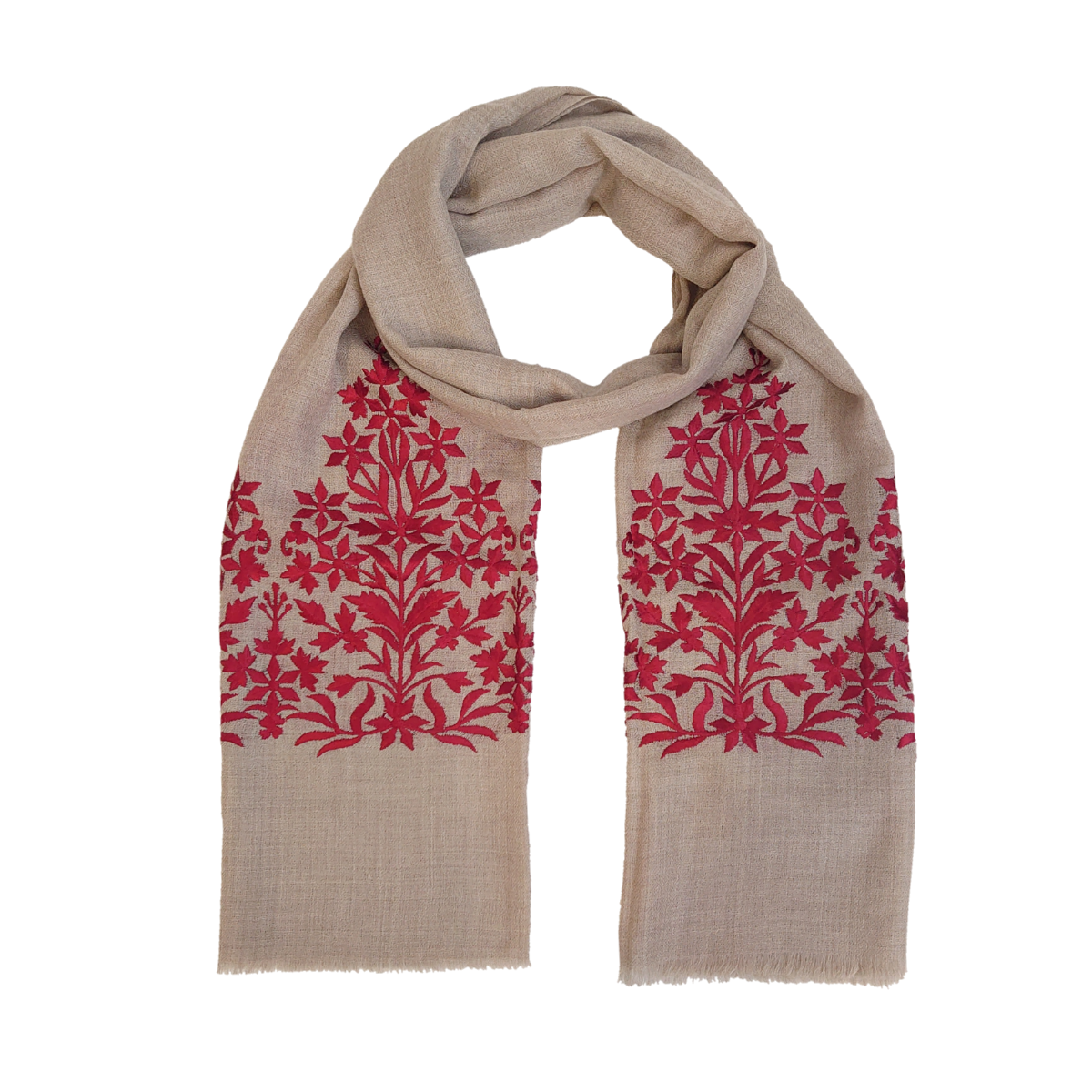 Limited Edition Fine Pashmina Stole With Embroidered Ends - Stone-Red