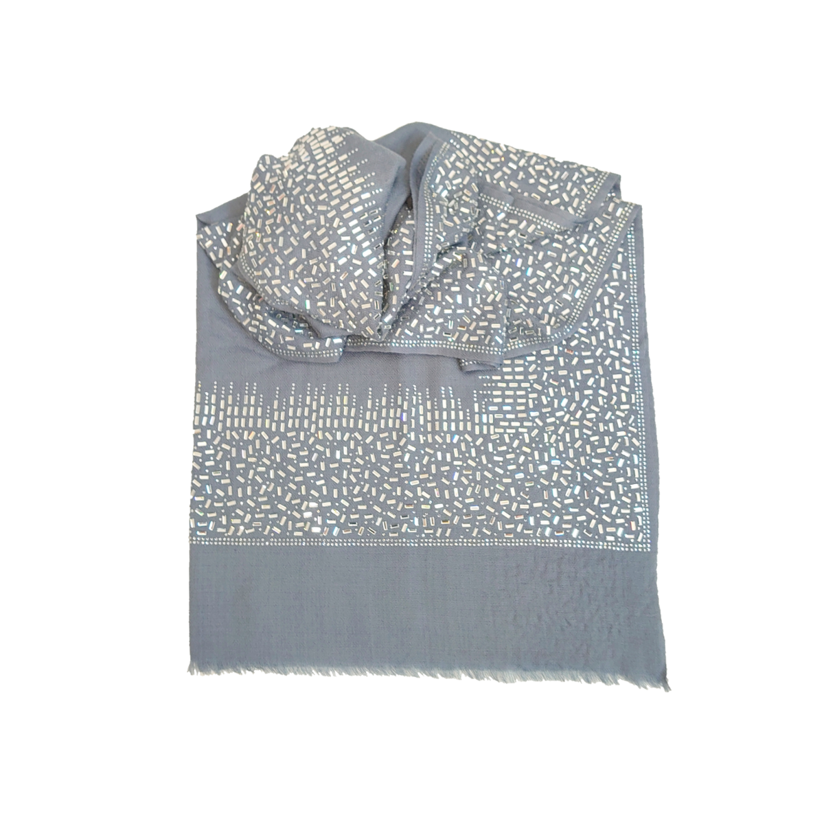 Exclusive, Limited Edition Luxury Pashmina Stole With Crystals - Light Petrol Blue-Silver
