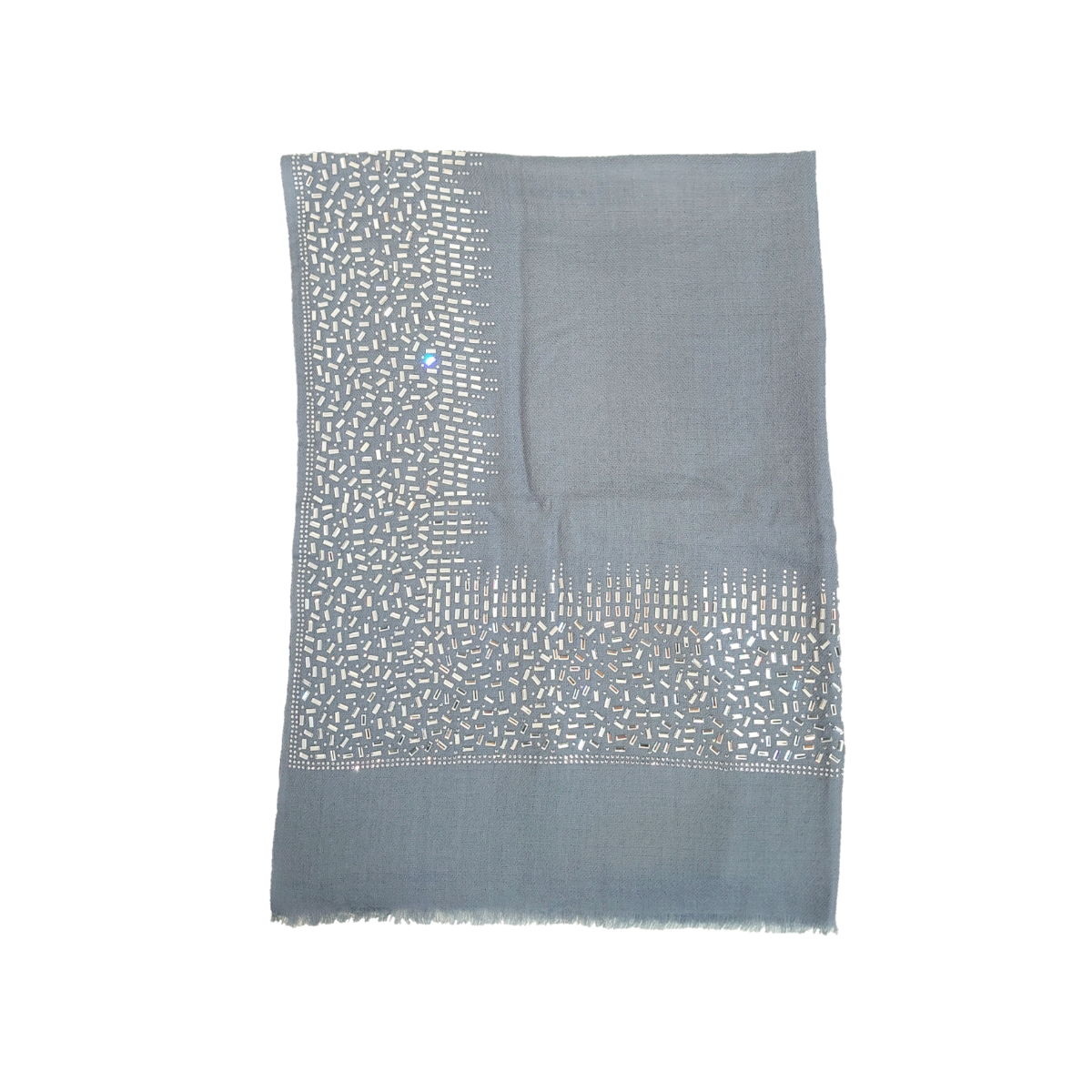 Exclusive, Limited Edition Luxury Pashmina Stole With Crystals - Light Petrol Blue-Silver