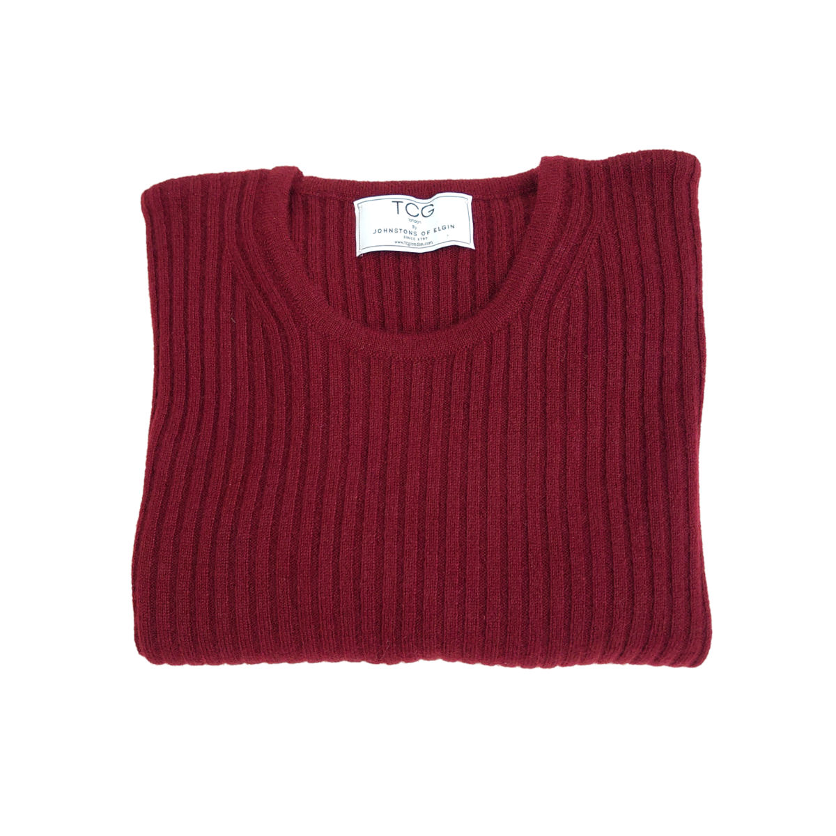 Ladies Ribbed Round Neck 100% Pure Cashmere Jumper - Maroon Red - L