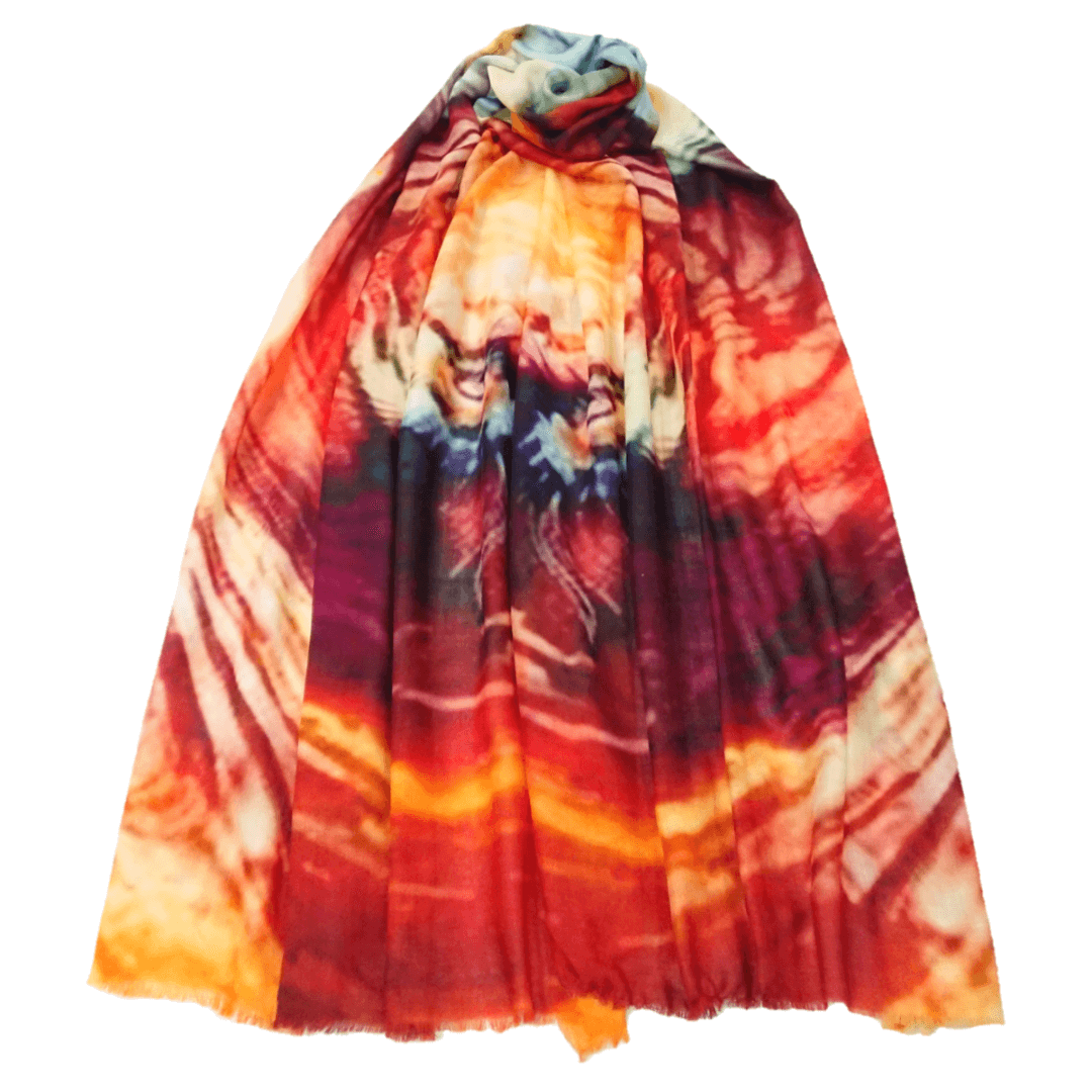 Fine Pashmina Stole - Large Scarf - Maroon Abstract Print