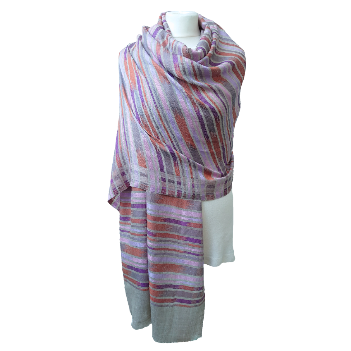 Fine Pashmina Stole - Large Scarf - Multicolour Stripes