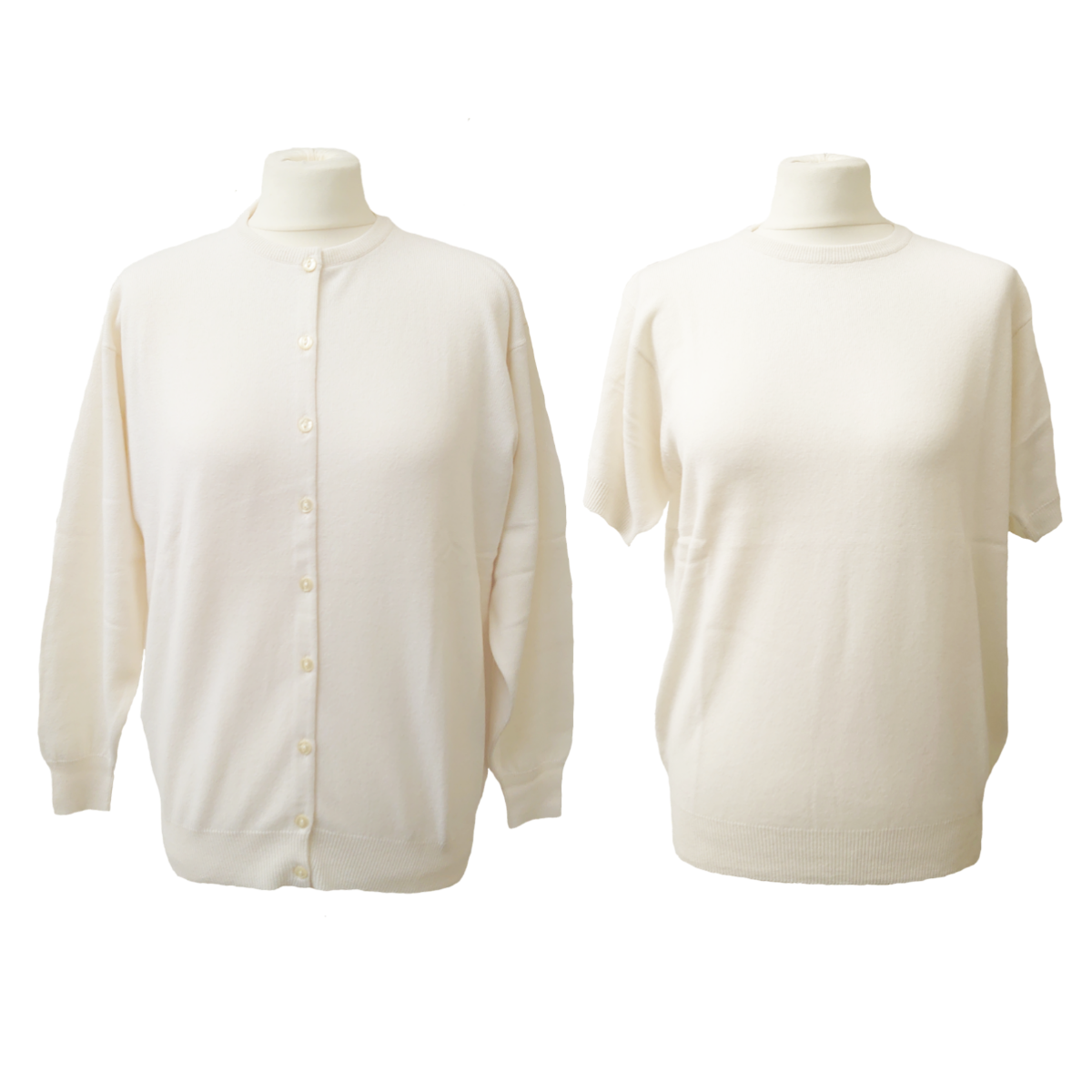 Ladies 100% Pure Cashmere Loose Fit, Drop Shoulder Twin Sweater Set - Off White - L