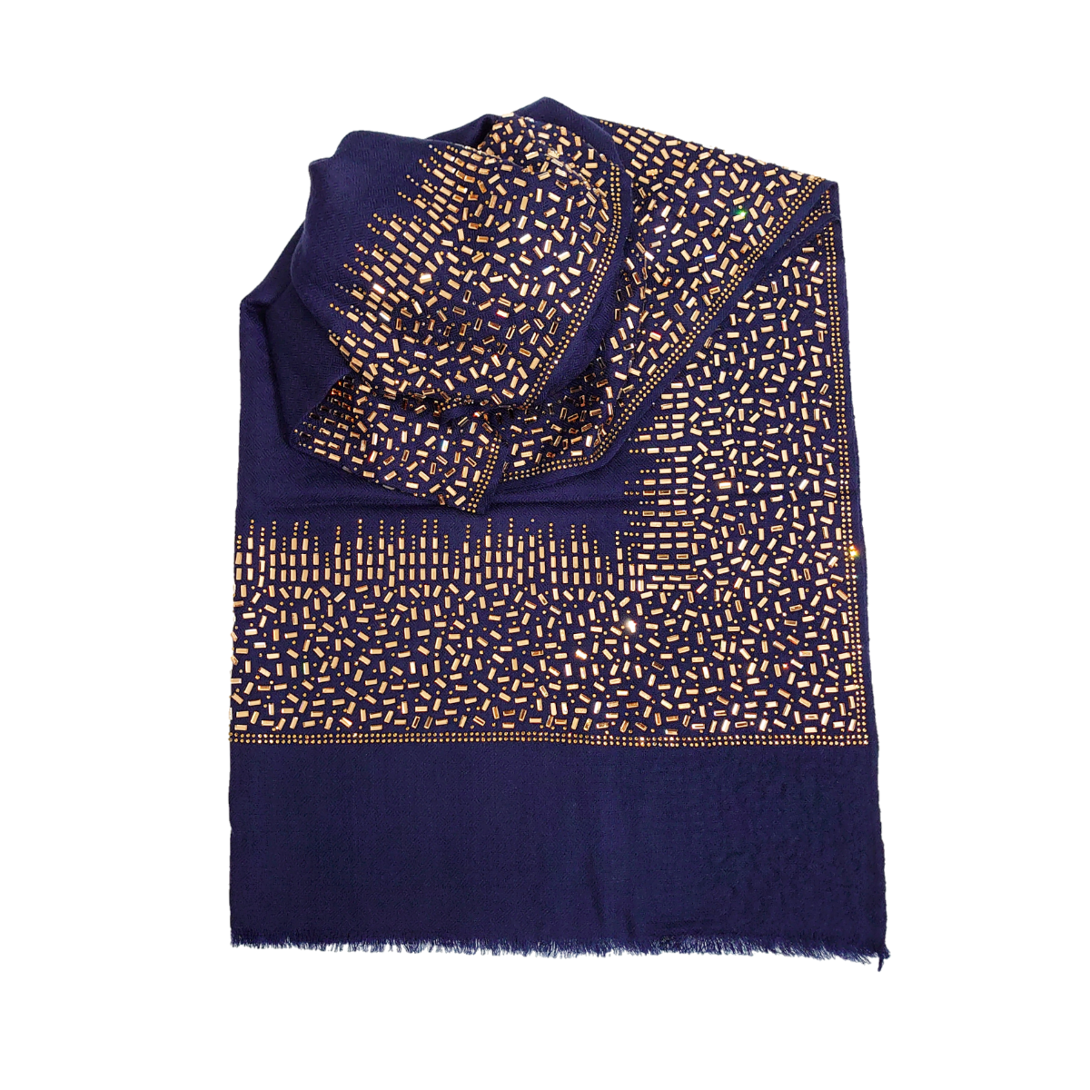 Exclusive, Limited Edition Luxury Pashmina Stole With Crystals - Navy Blue-Gold