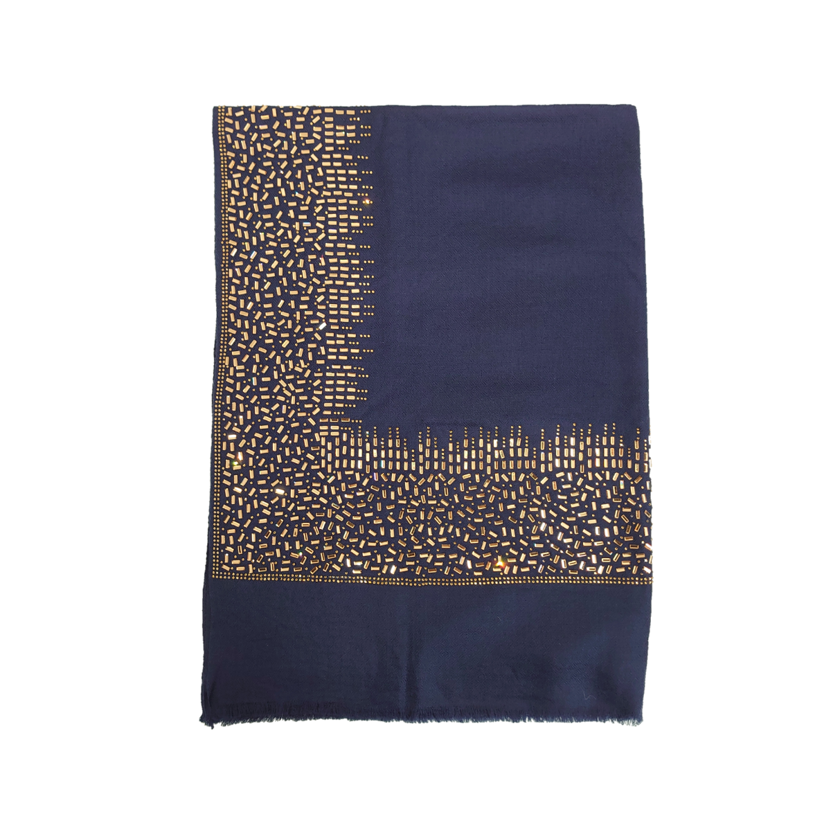 Exclusive, Limited Edition Luxury Pashmina Stole With Crystals - Navy Blue-Gold
