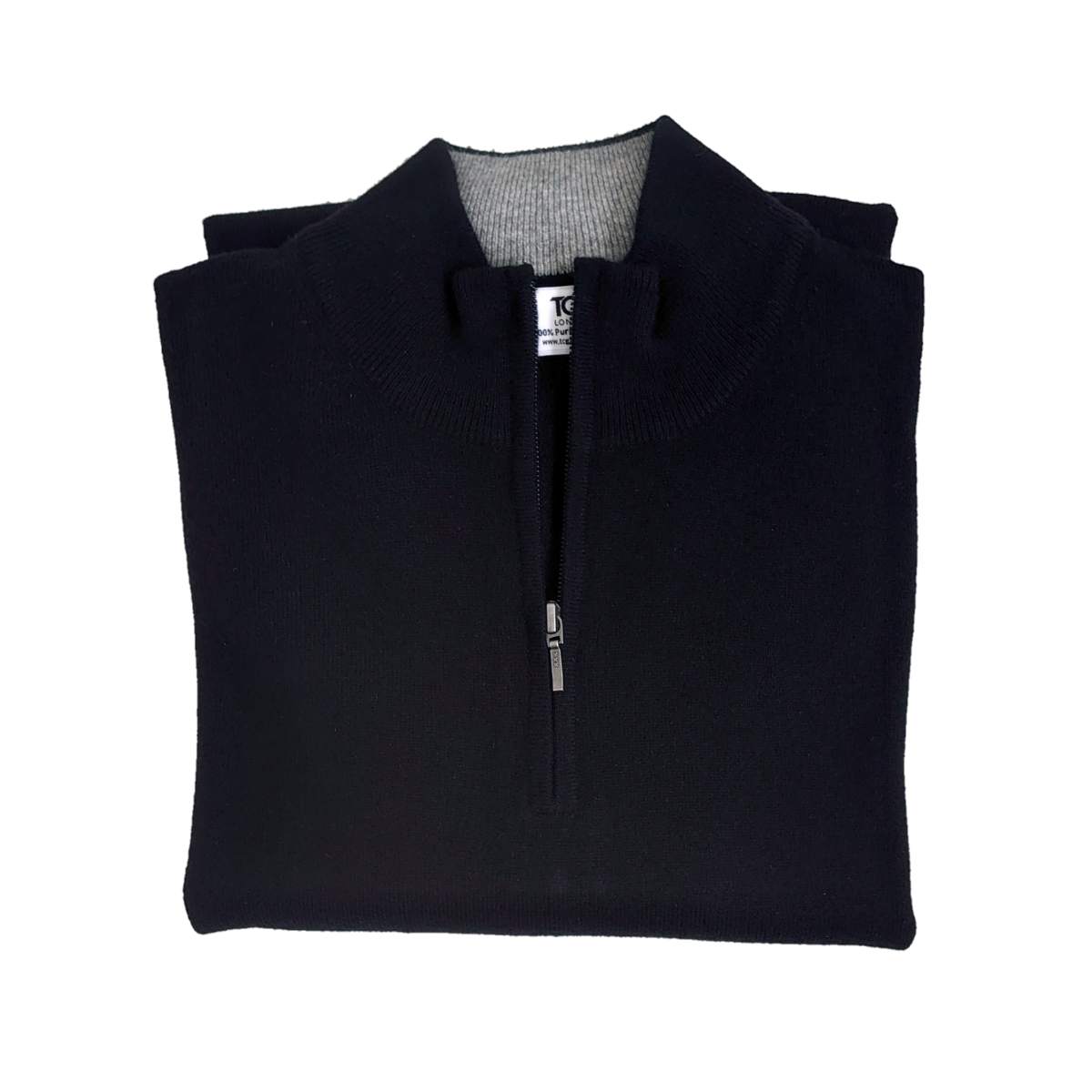Men's Classic Fit Zip Neck 100% Pure Cashmere Jumper - Black