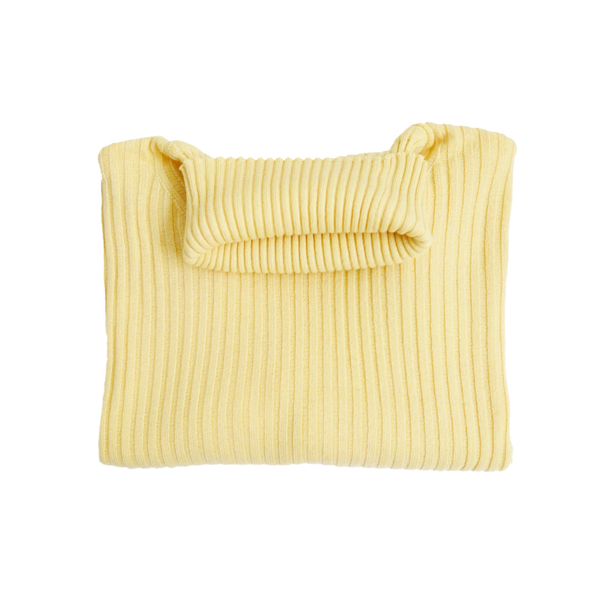 Ladies Ribbed Roll Neck 100% Pure Cashmere Jumper - Pale Yellow - L