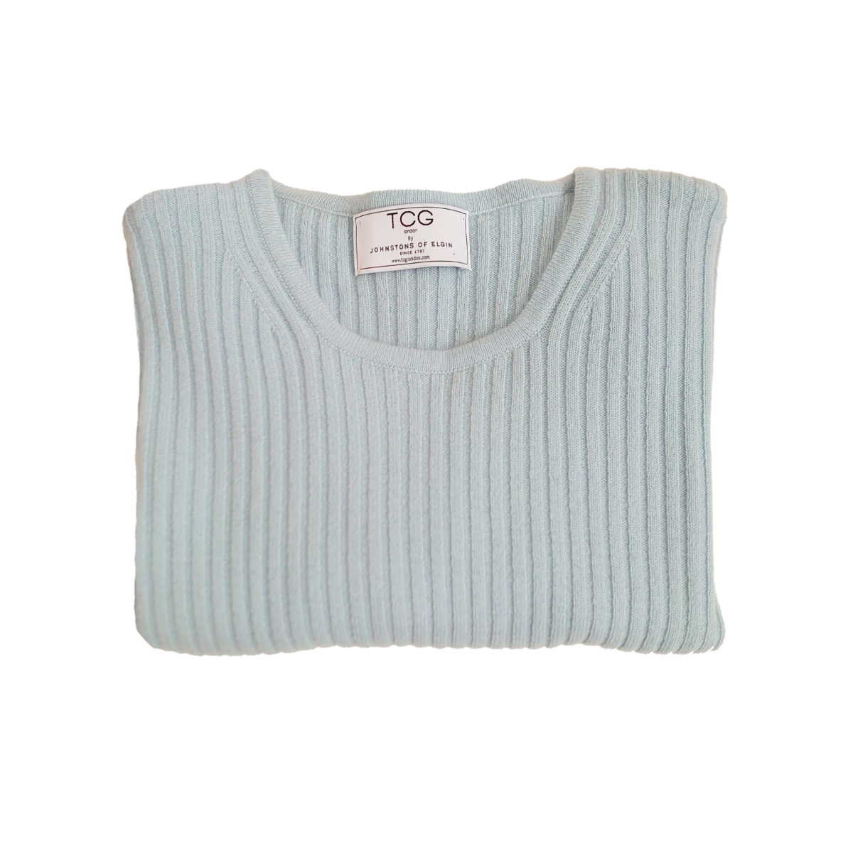 Ladies Ribbed Round Neck 100% Pure Cashmere Jumper - Light Blue - L
