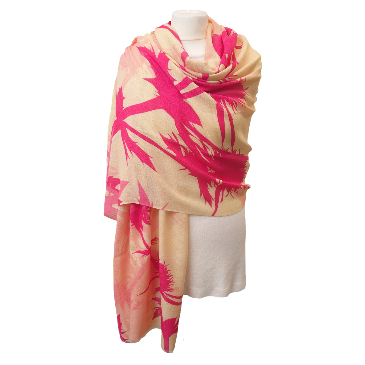 Ltd Edition 100% Pure Pashmina Cashmere Shawl - Large Scarf - Peach And Pink Print