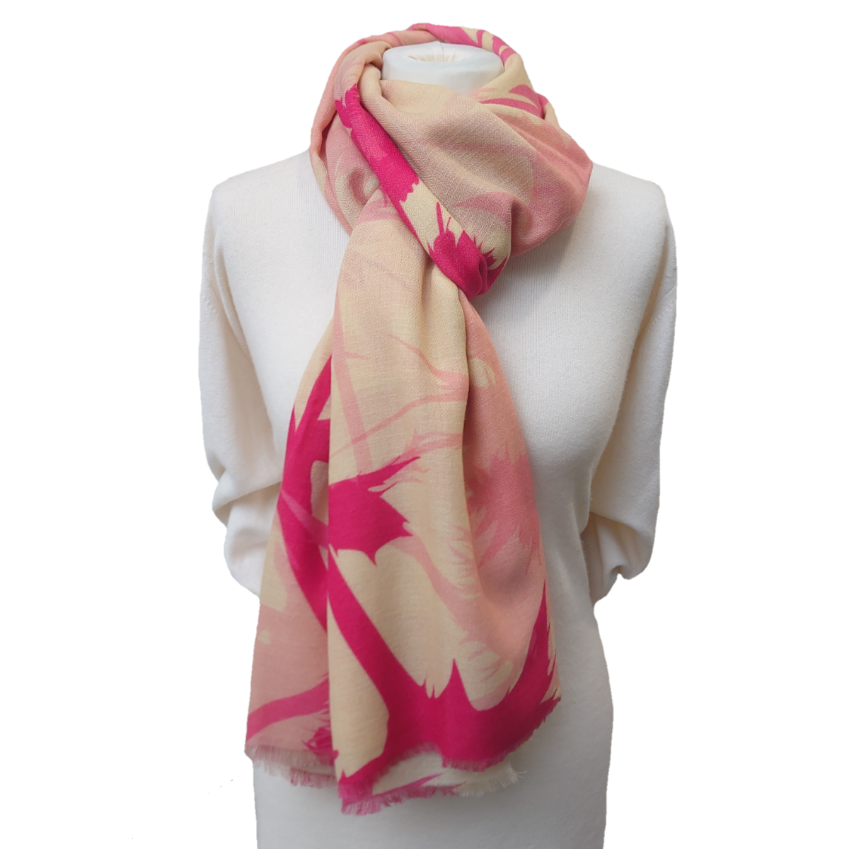 Ltd Edition 100% Pure Pashmina Cashmere Shawl - Large Scarf - Peach And Pink Print