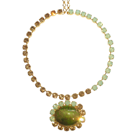 Bespoke Swarovski Crystals Necklace with Vintage Precious Stone - Green