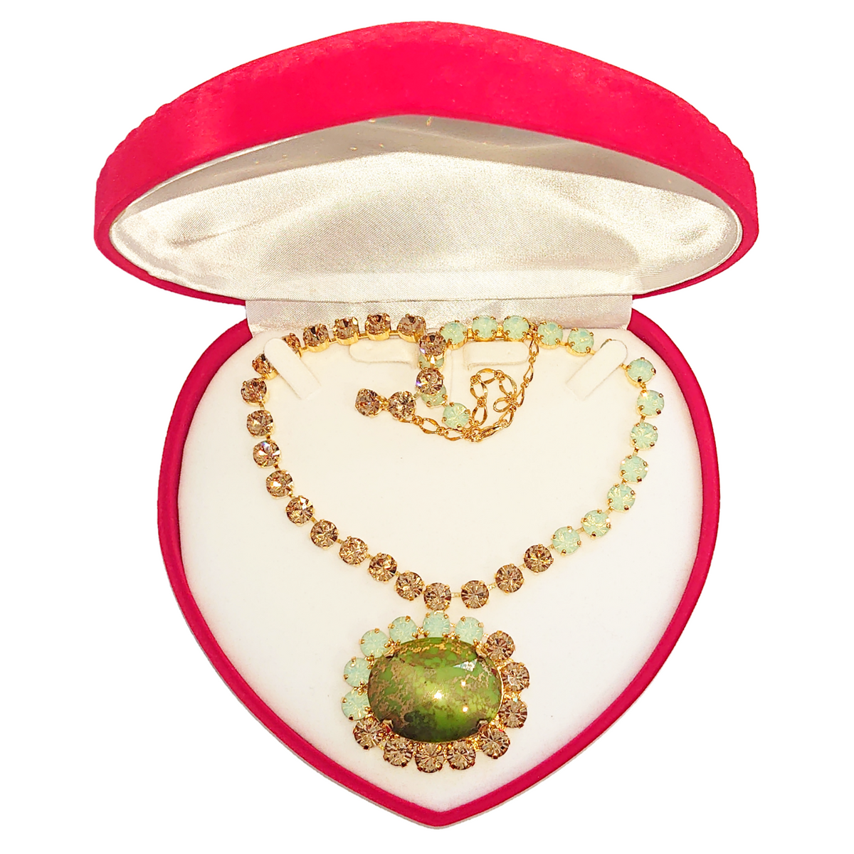 Bespoke Swarovski Crystals Necklace with Vintage Precious Stone - Green