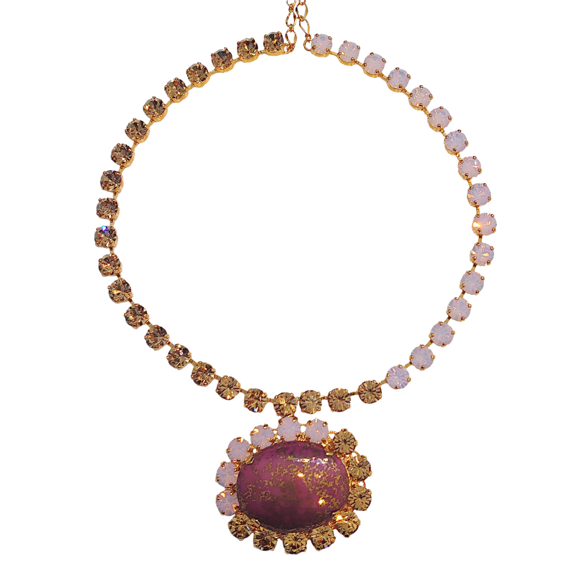 Bespoke Swarovski Crystals Necklace with Vintage Precious Stone - Rose