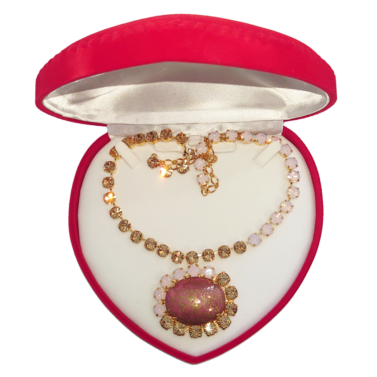 Bespoke Swarovski Crystals Necklace with Vintage Precious Stone - Rose