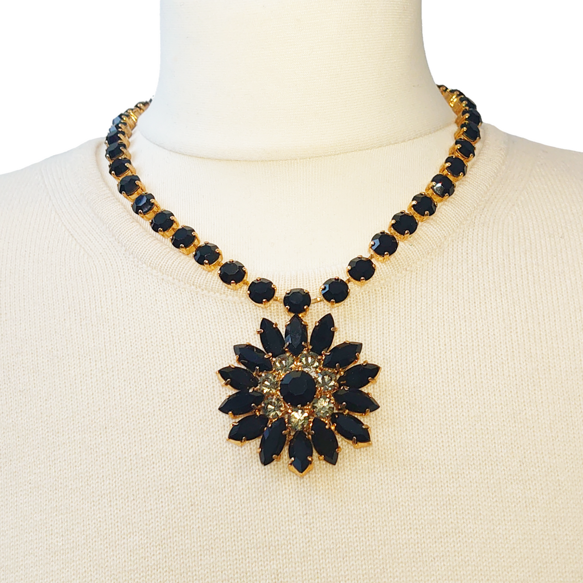 Bespoke Black Starflower Necklace - Swarovski Crystals
