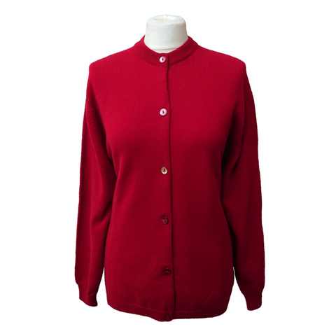 Ladies 100% Pure Cashmere Loose Fit Round-Neck Cardigan - Cherry Red - XXL