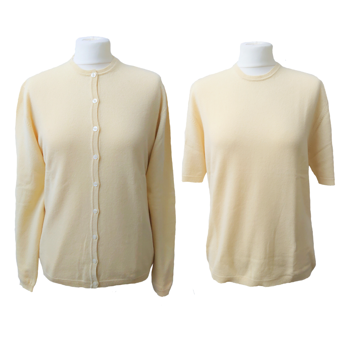 Ladies 100% Pure Cashmere Classic Fit Twin Sweater Set - Soft Yellow - L